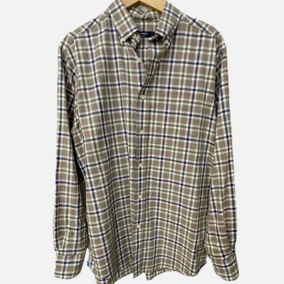Cremieux Plaid Button Down Shirt Medium Men’s 100% Cotton Twill Khaki Multi - Picture 1 of 10